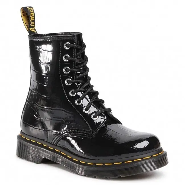 Alternative view of Giày Dr. Martens 1460 W Black Patent Croc Emboss Ankle Boots 26262001