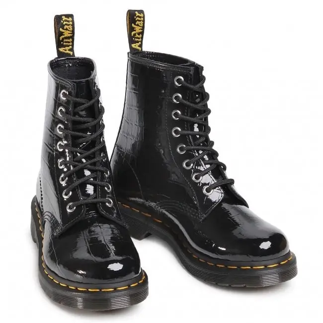 Giày Dr. Martens 1460 W Black Patent Croc Emboss Ankle Boots 26262001 - Ảnh 3