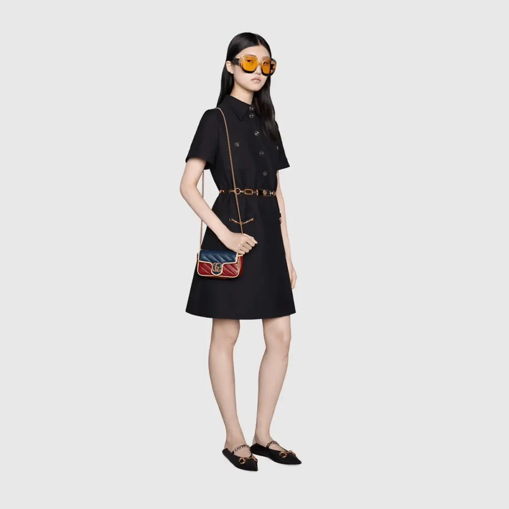 Túi Gucci GG Marmont Super Mini Blue And Dark Red Diagonal Matelassé Leather 574969-1X5DG-4179 - Ảnh 5