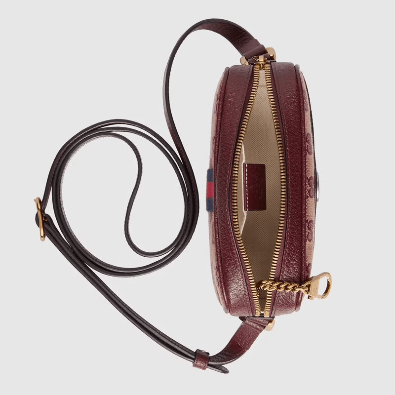 Túi Gucci Ophidia Mini With Web Beige And Burgundy Original GG Canvas 517350-9Y9MS-9864 - Ảnh 2