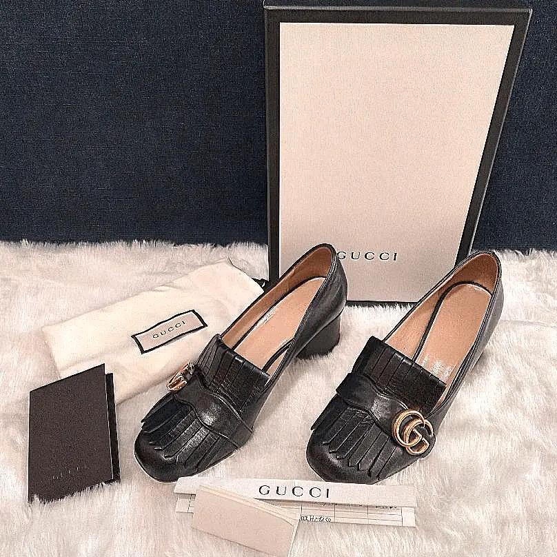 Alternative view of Giày Gucci Wmns Black Leather Mid-Heel Pump 408208-C9D00-1000