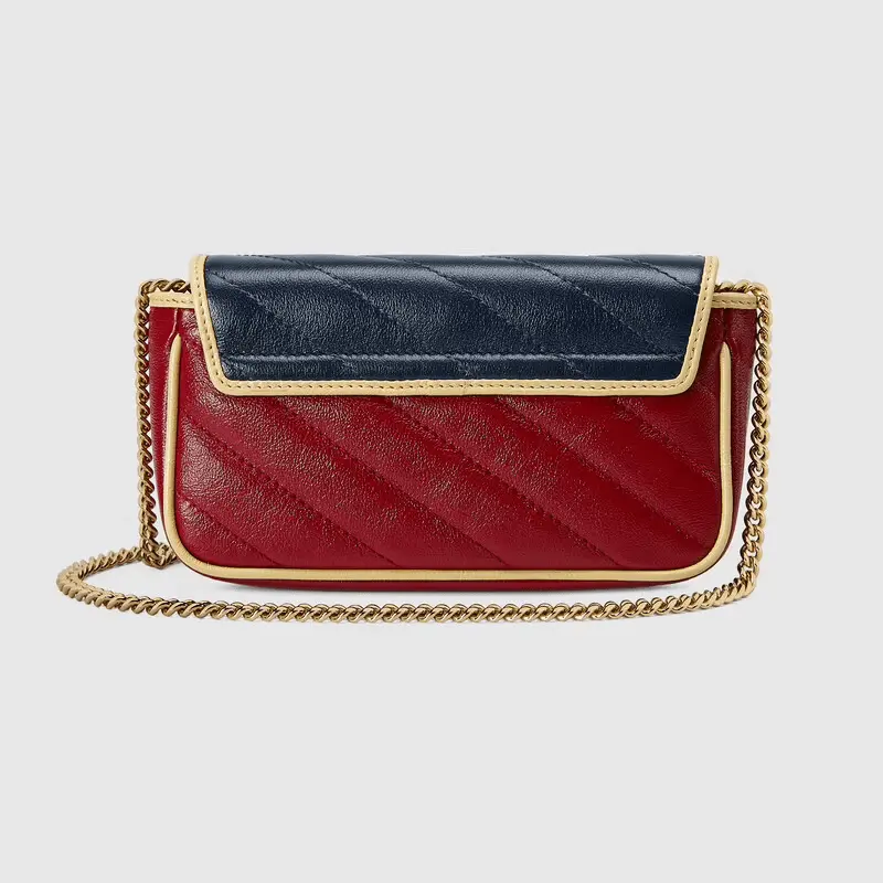 Túi Gucci GG Marmont Super Mini Blue And Dark Red Diagonal Matelassé Leather 574969-1X5DG-4179 - Ảnh 3
