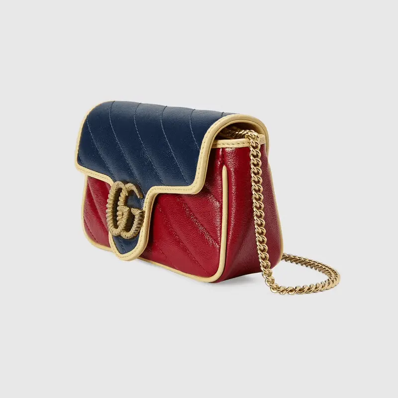 Túi Gucci GG Marmont Super Mini Blue And Dark Red Diagonal Matelassé Leather 574969-1X5DG-4179 - Ảnh 4