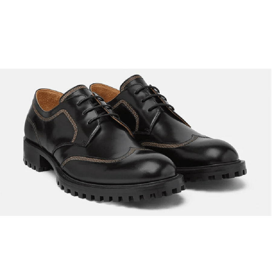 Giày Versace Greca Leather Lace Up Black 1000773-D9VAC-1B000 - Ảnh 4