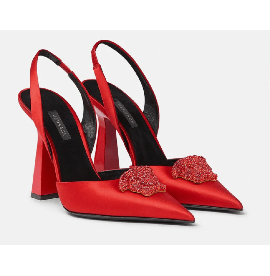 Giày Versace LA Medusa Satin Sling-Back Pumps 1001207-1A00619-1R330 - Ảnh 6