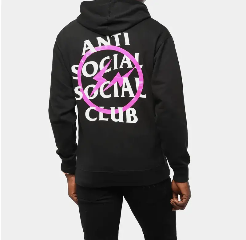 Áo Anti Social Social Club x Fragment Pink Bolt Hoodie Black ASSC-XFPBHBK - Ảnh 5