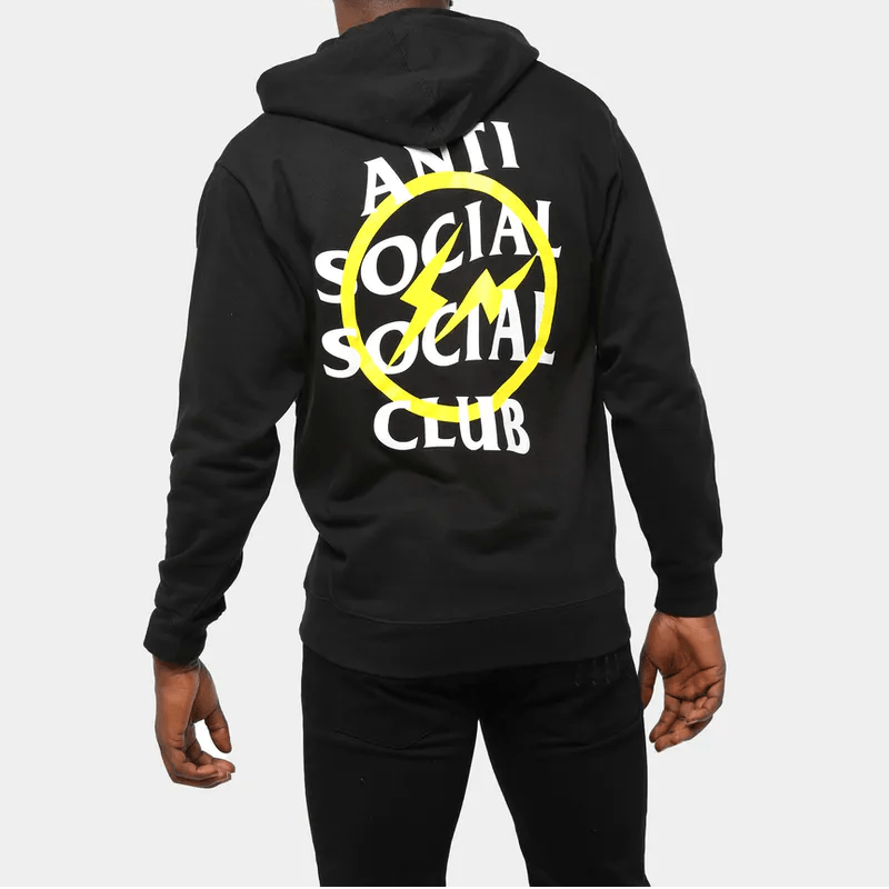 Áo Anti Social Social Club x Fragment Yellow Bolt Hoodie Black ASSC-XFYBHBK - Ảnh 3