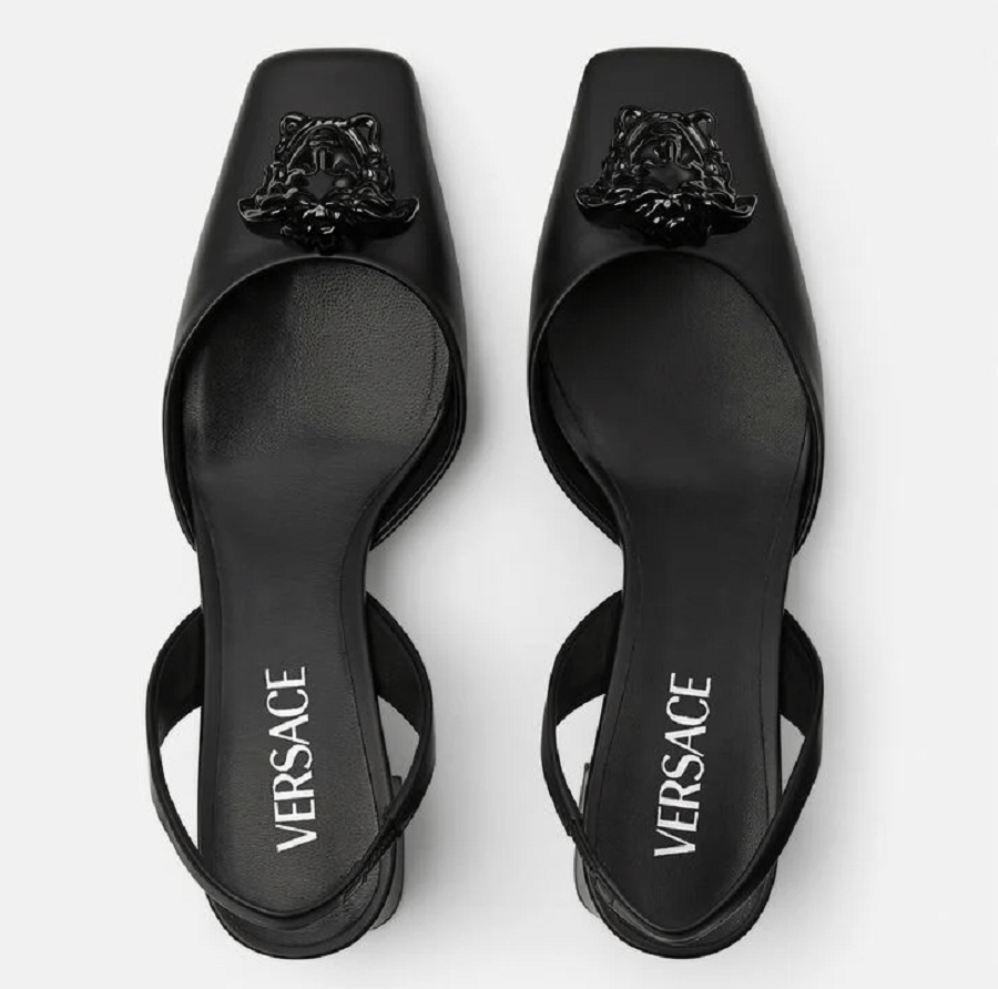 Giày Versace La Medusa Leather Sling-back Pumps 1003138-DVT2P-1B090 - Ảnh 4