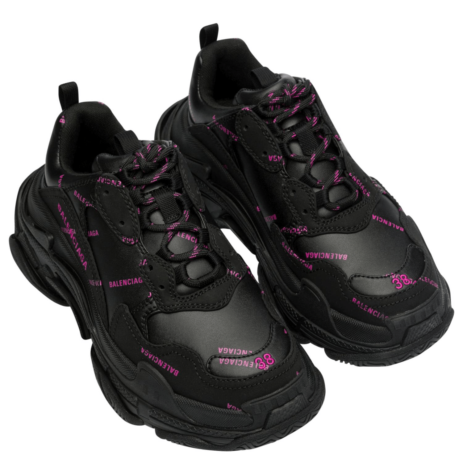 Giày Balenciaga Triple S Sneaker All Over Logo Black Pink 524039 W2FA1 1050 - Ảnh 5