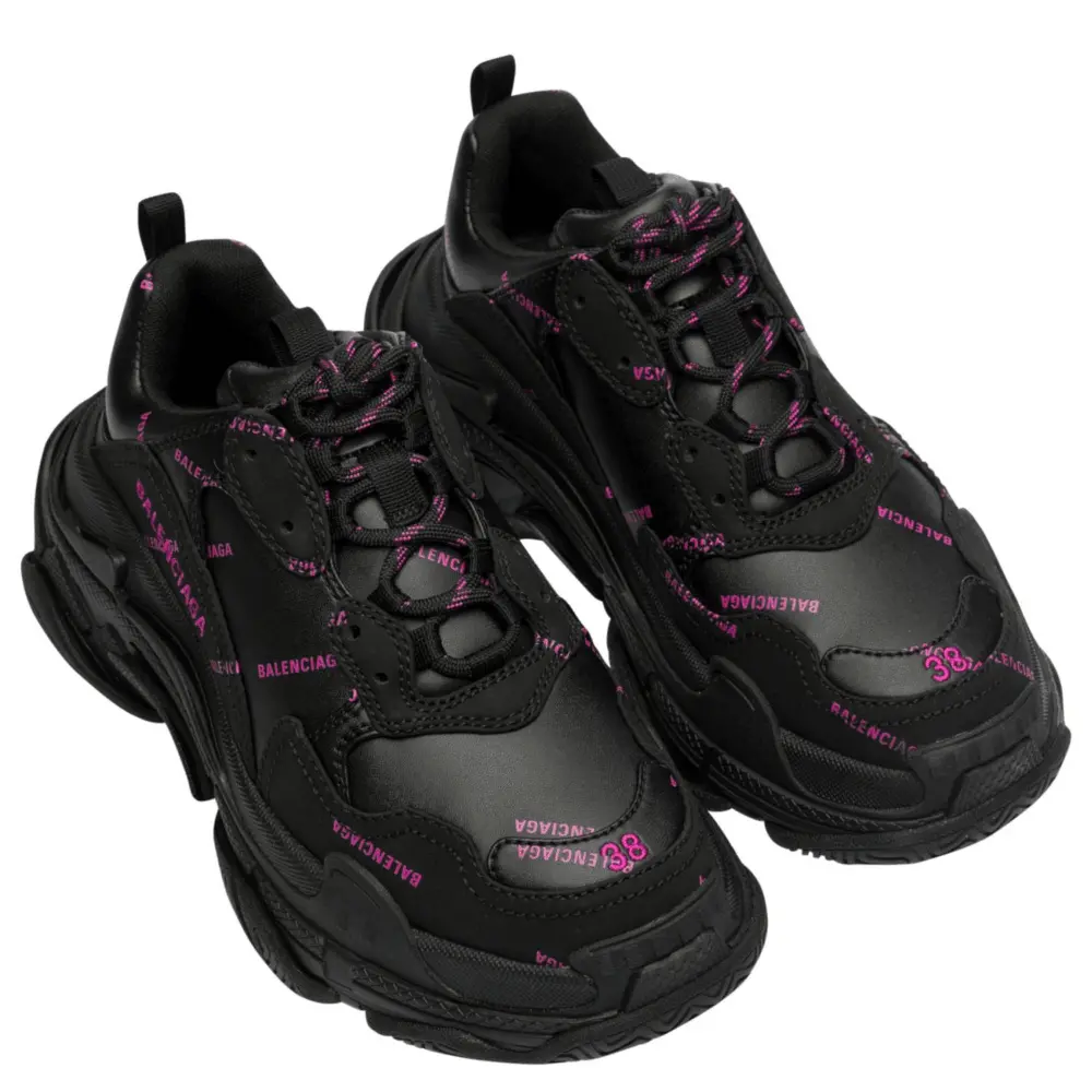 Giày Balenciaga Triple S Sneaker All Over Logo Black Pink 524039 W2FA1 1050 - Ảnh 5