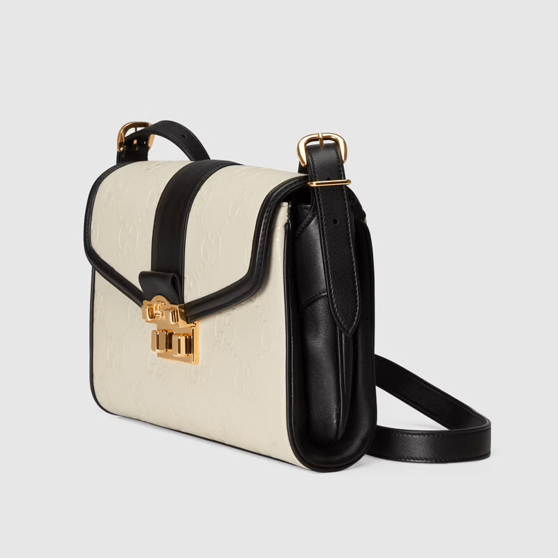 Túi Gucci Medium GG Shoulder White GG Leather 675778-UD9AX-9099 - Ảnh 4
