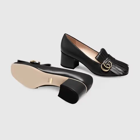 Giày Gucci Wmns Black Leather Mid-Heel Pump 408208-C9D00-1000 - Ảnh 4