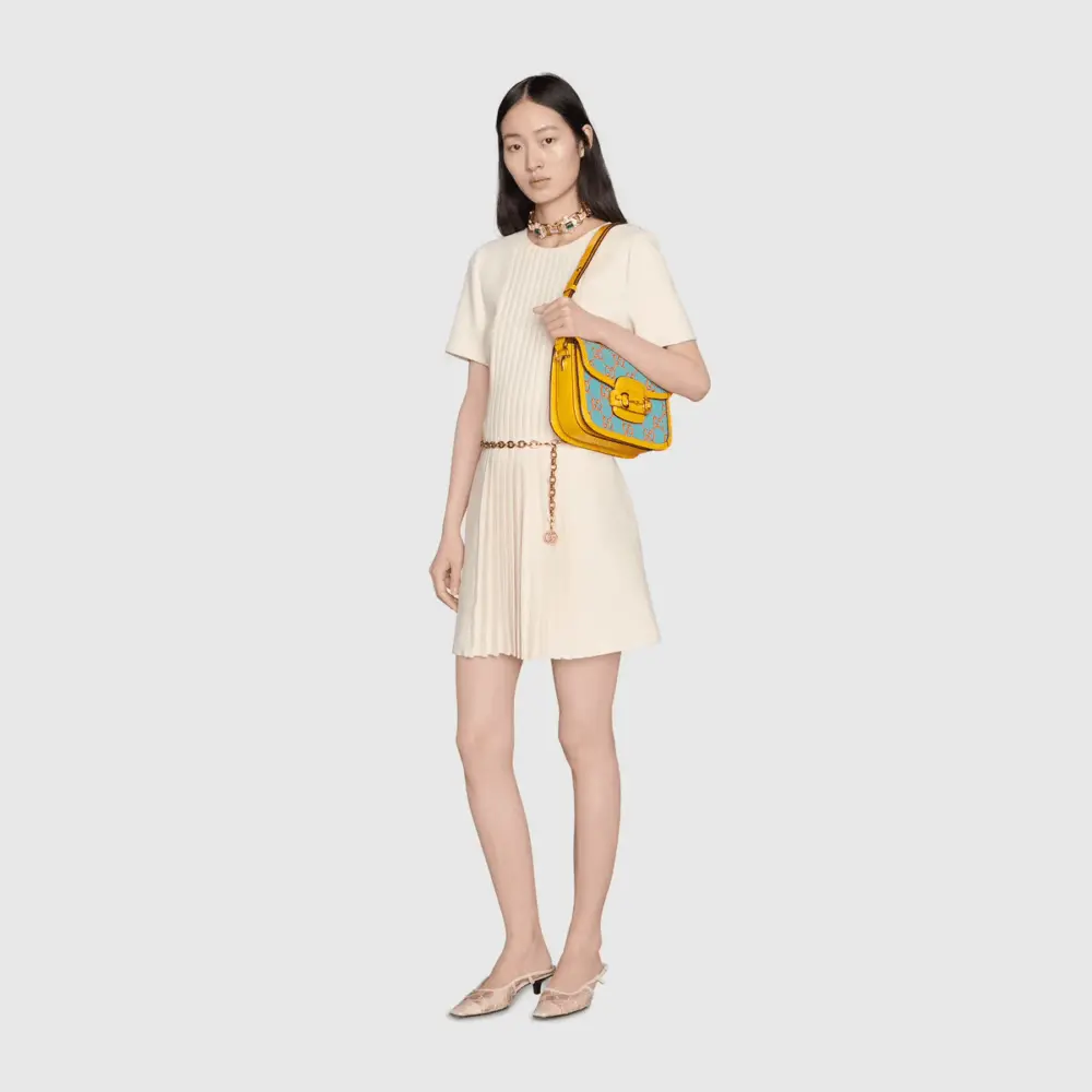 Túi Gucci Horsebit 1955 Small Blue And Yellow Leather 602204-UGMBG-4282 - Ảnh 5