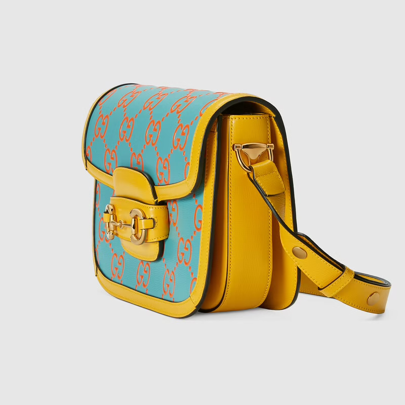 Túi Gucci Horsebit 1955 Small Blue And Yellow Leather 602204-UGMBG-4282 - Ảnh 4