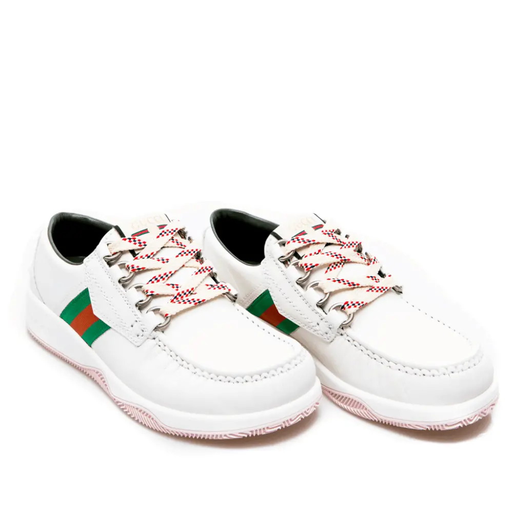 Alternative view of Giày Gucci Leather Web Lace Up Low 'White' 575399-D60D0-9070