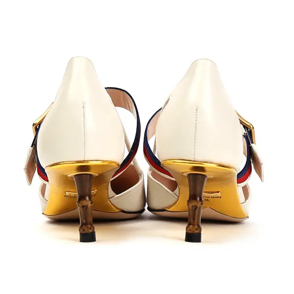 Giày Gucci Wmns White Leather Slub Heel 460114-CQXS0-9082 - Ảnh 4