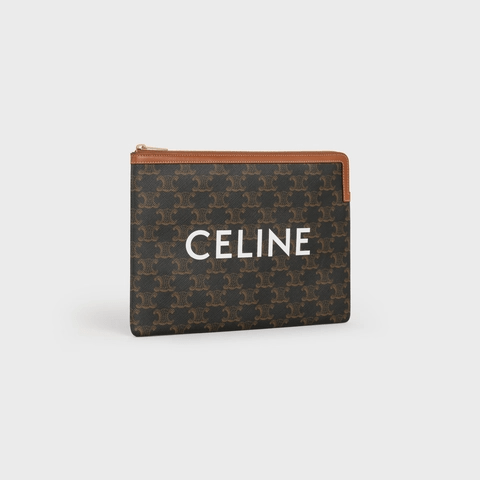 Túi Celine Small Pouch In Triomphe Canvas And Lambskin Tan 10D672BZQ-04LU - Ảnh 4