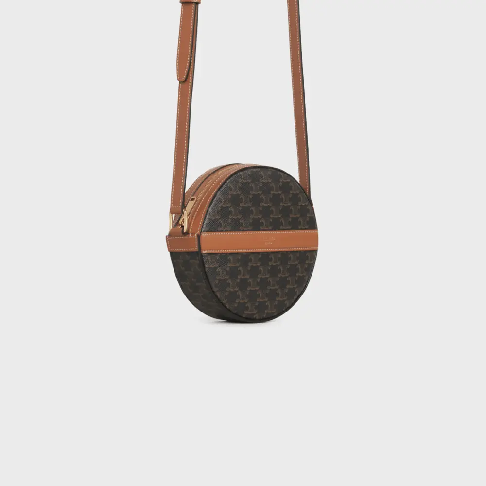 Túi Celine Round Purse On Strap In Triomphe Canvas And Lambskin 10G342CAM-04BT - Ảnh 3