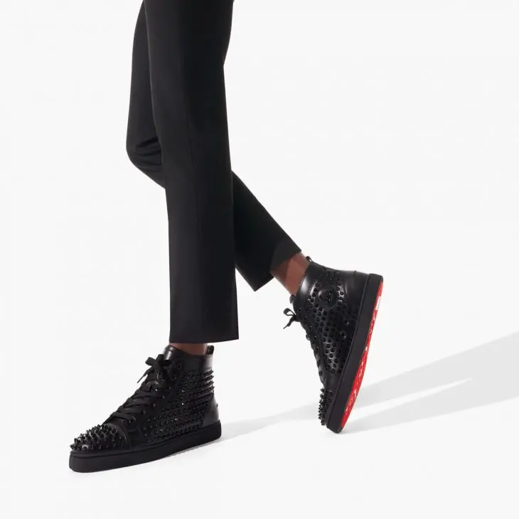 Giày Christian Louboutin Louis Flat Calf Spikes 'Black' 1101083B049 - Ảnh 5
