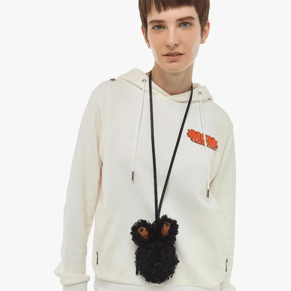 Túi MCM Rabbit Pouch Charm in Faux Fur Visetos MXZBASX02BK001 - Ảnh 4
