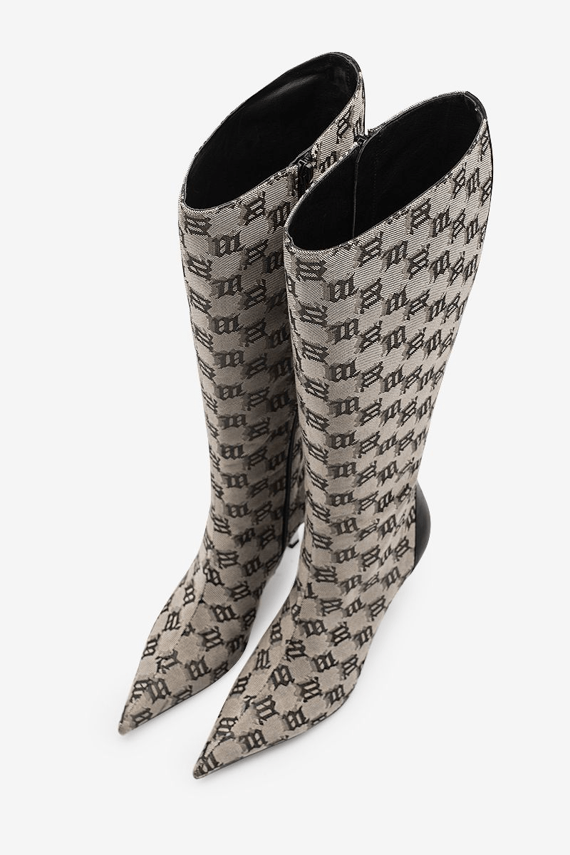 Giày MSIBHV The Sasha Knee High Boot Jacquard Beige 3121BM645 - Ảnh 2