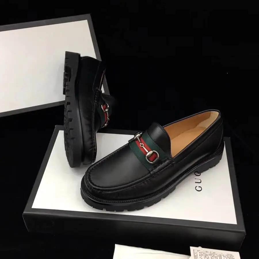 Giày Gucci Men's Web Three Stripe Horsebit Leather Black Loafers 496246 ARPA0 1098 - Ảnh 4