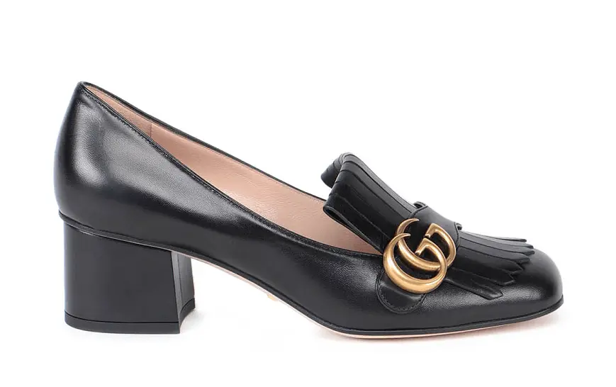 Giày Gucci Wmns Black Leather Mid-Heel Pump 408208-C9D00-1000