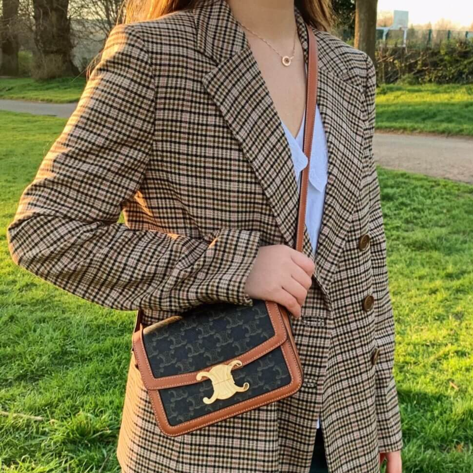 Túi Celine Triomphe Bag In Triomphe Canvas And Calfskin Tan 188882BZ4-04LU - Ảnh 2