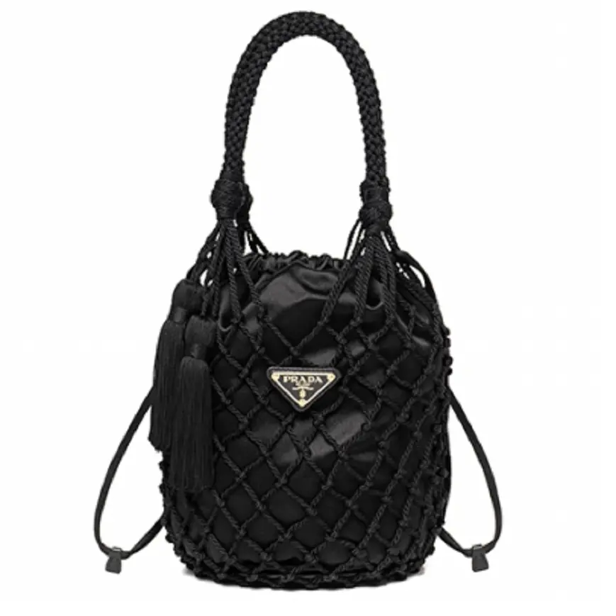 Túi Prada Women's Triangle Logo Mesh Black Bucket Bag 1BE025-2CJM-F0002