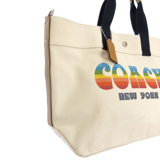 Túi Coach Extra Large Canvas Rainbow Tote Bag Chalk Coach F72848 - Ảnh 4