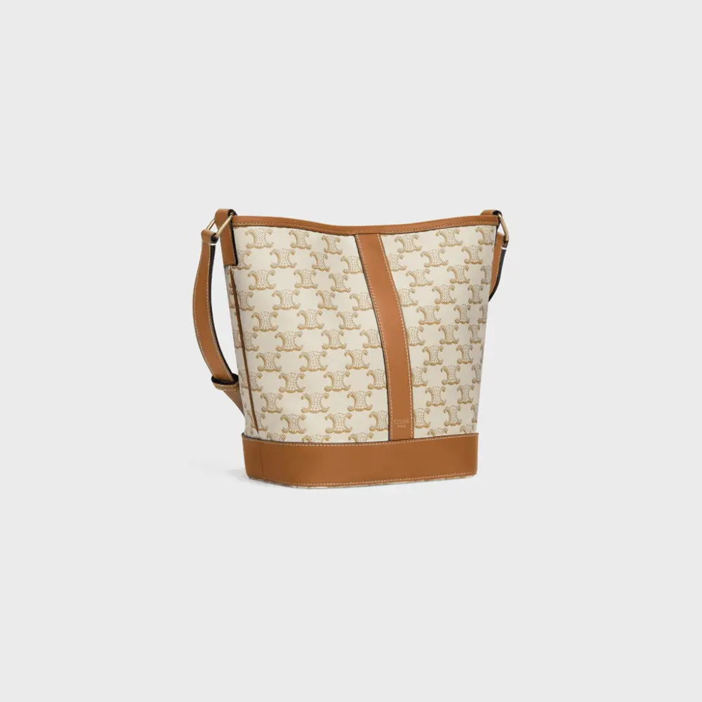 Túi Celine Small Bucket In Triomphe Canvas And Calfskin 'White' 191442CAS-01BC - Ảnh 4