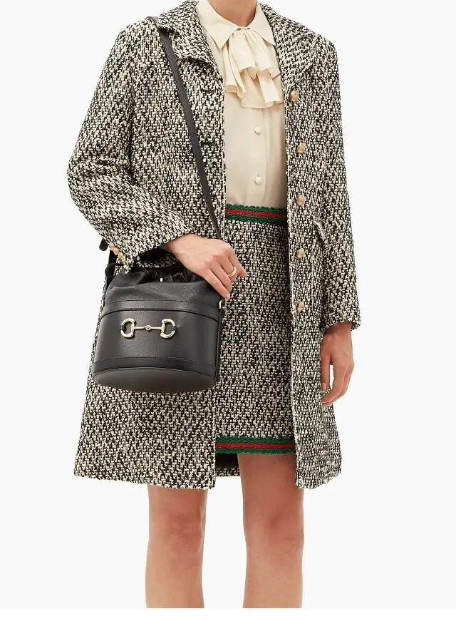 Túi Gucci Black Horsebit Bucket Bag 20FW 602118 1DBYG 1000 - Ảnh 5