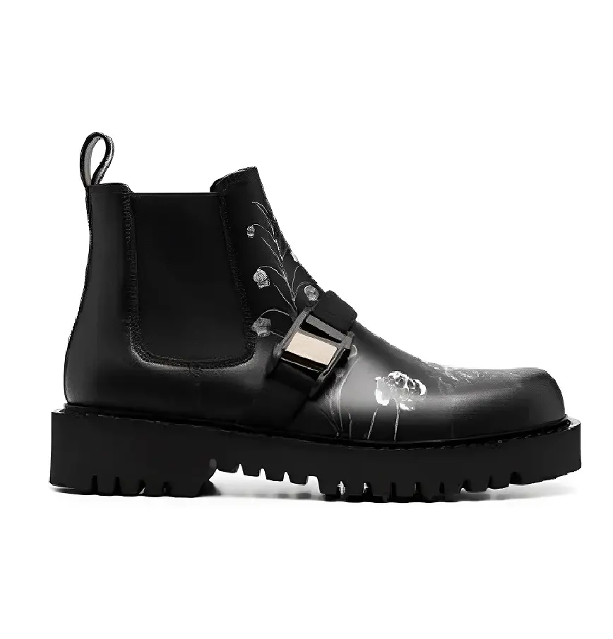 Giày Valentino Flower Patterns Leather Logo Boots UY0S0D90RYXAT0