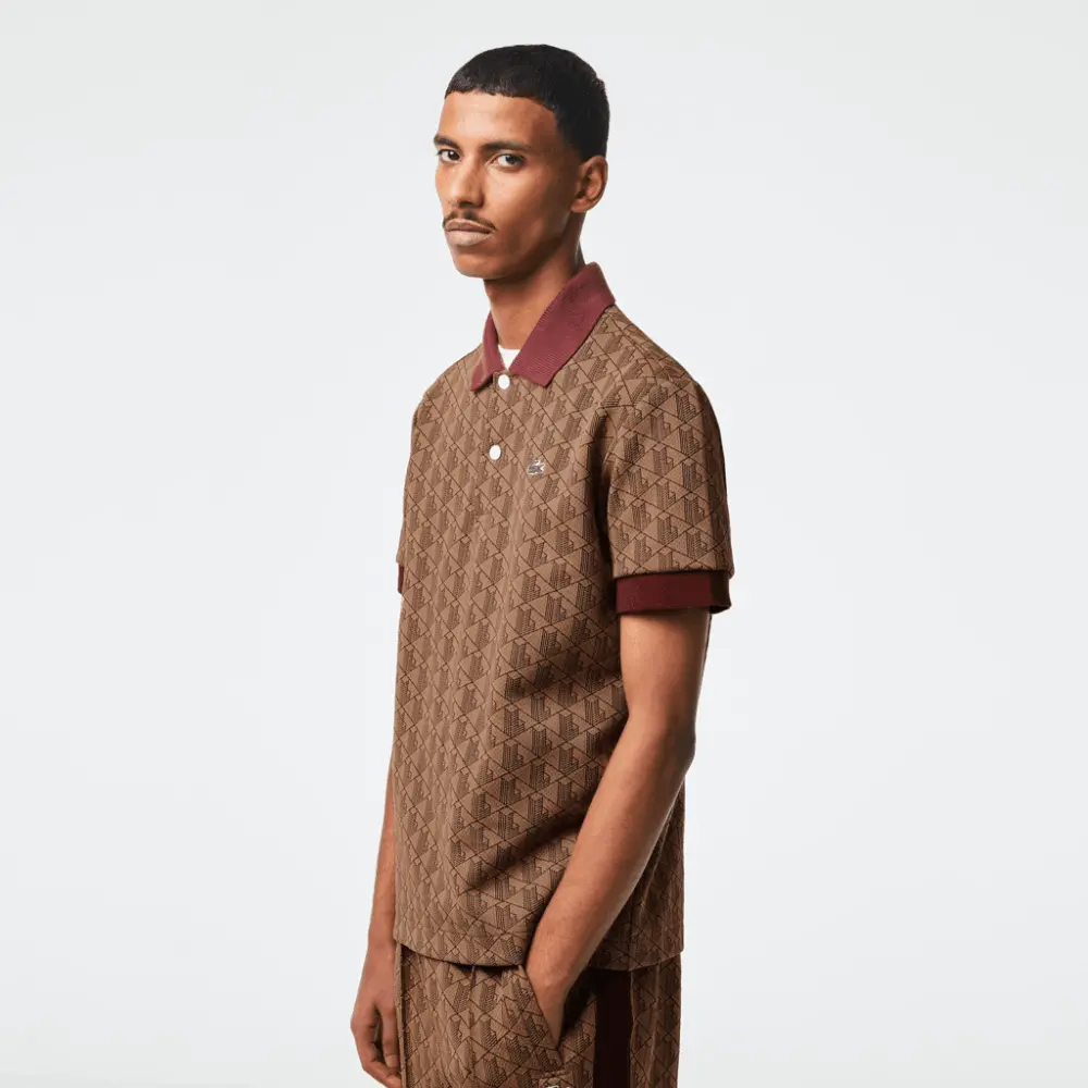 Alternative view of Áo Lacoste Classic Fit Print Contrast Collar 'Brown' DH0073-MKJ