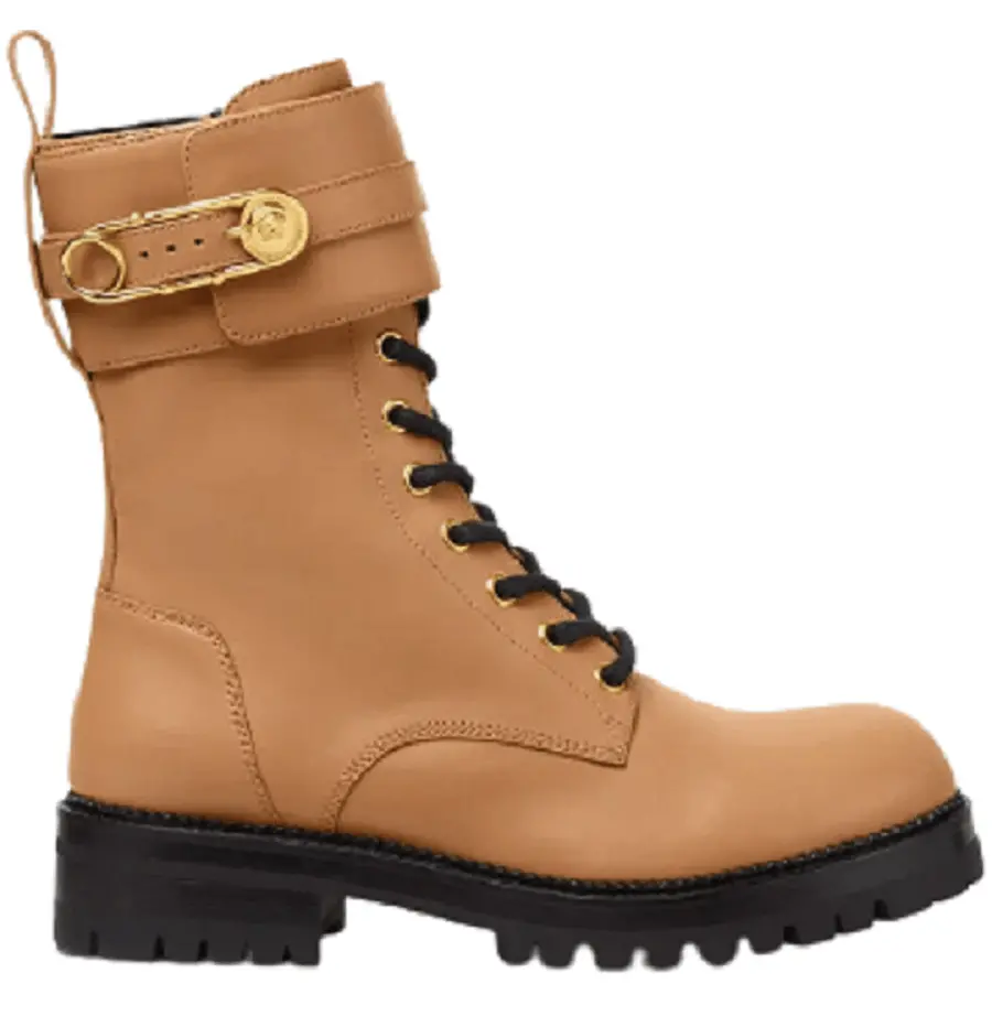 Giày Versace Safety Pin Leather Boots DST419E-DVTA3-1K26V