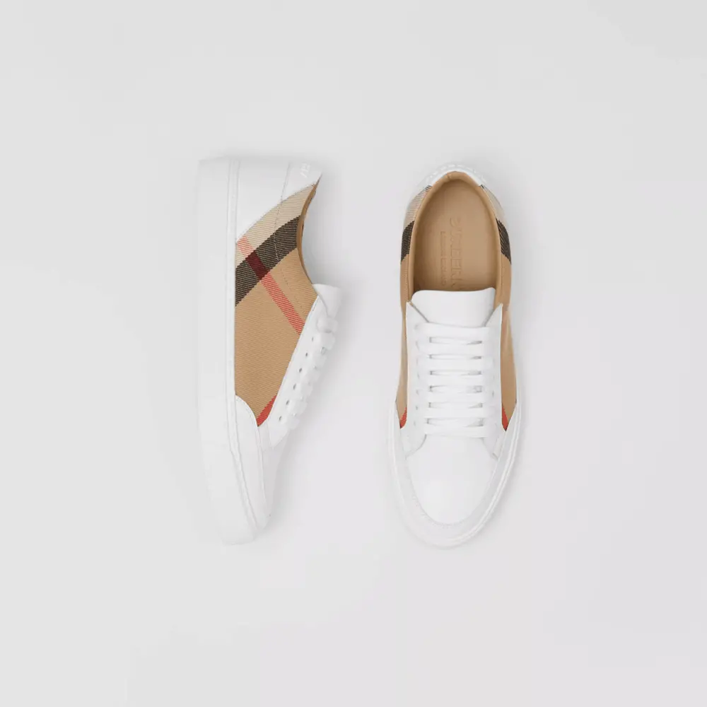 Giày Burberry House Check and Leather Optic White 80243261 - Ảnh 4