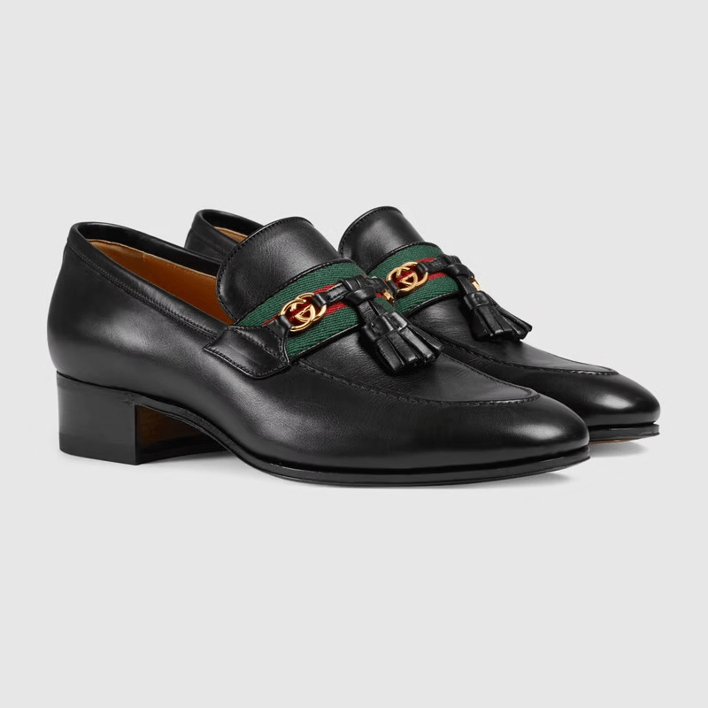 Giày Gucci Loafer With Web And Interlocking G Black 624316-1W610-1066 - Ảnh 3