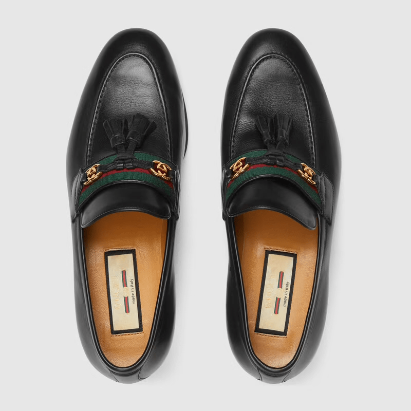 Giày Gucci Loafer With Web And Interlocking G Black 624316-1W610-1066 - Ảnh 4