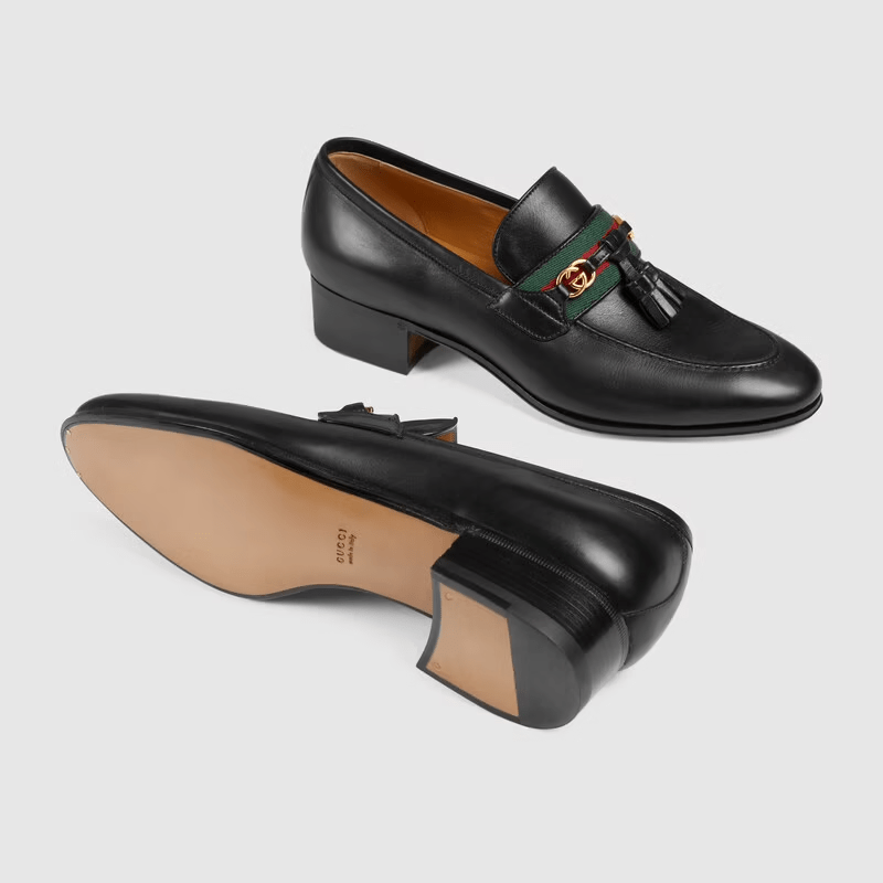 Giày Gucci Loafer With Web And Interlocking G Black 624316-1W610-1066 - Ảnh 5