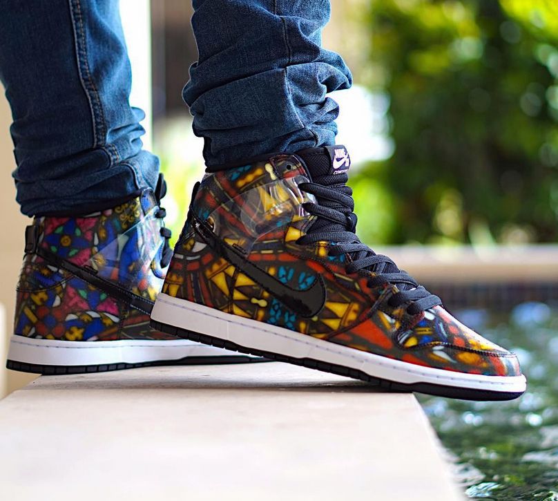 Giày Nike Concepts x SB Dunk High 'Stained Glass' 313171 606 - Ảnh 7