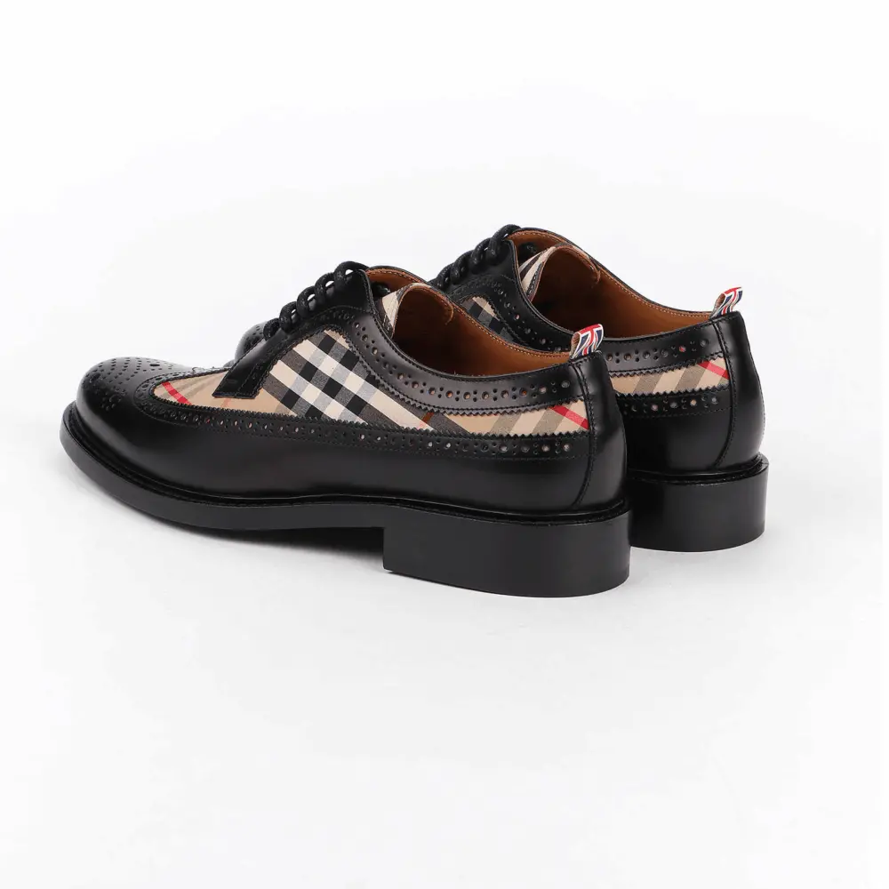 Giày Burberry Brogue Detail Leather Vintage Check Derby Black Beige 80162581 - Ảnh 5