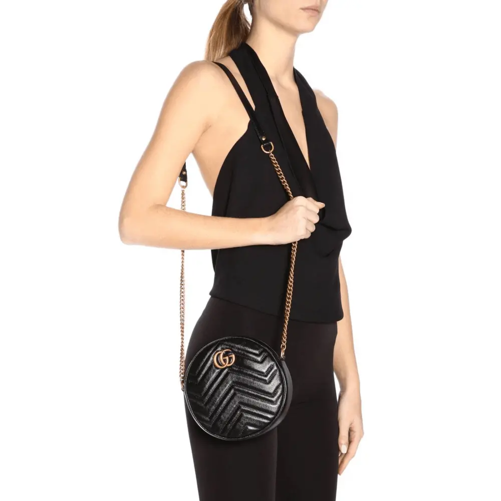 Túi Gucci GG Marmont Mini Round Shoulder Bag 550154 0OLET 1000 - Ảnh 7