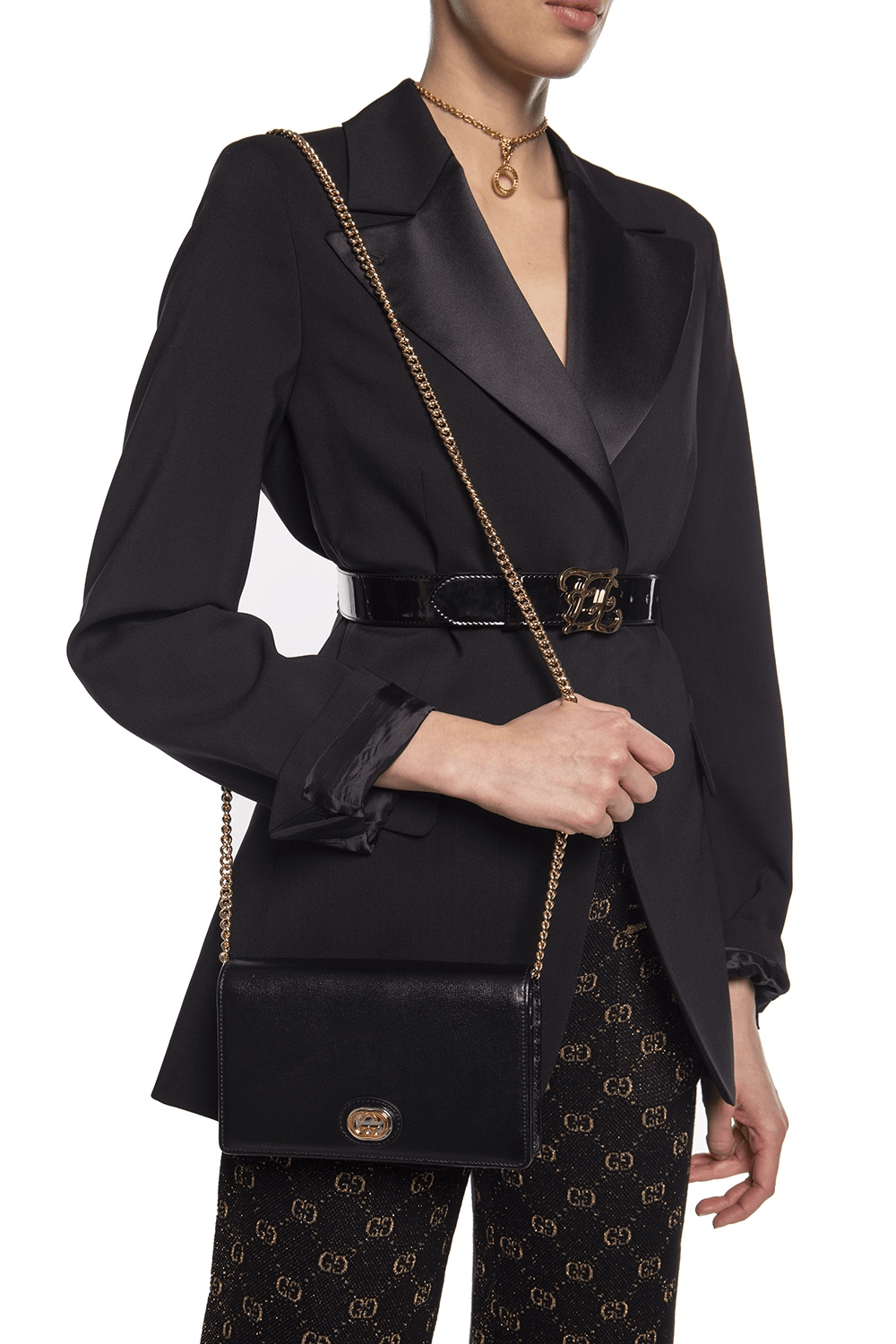 Túi Gucci GG Plaque Chain Wallet Black 598549 1DB0X 1000 - Ảnh 6