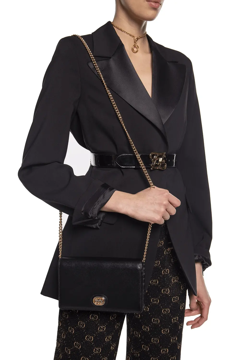 Túi Gucci GG Plaque Chain Wallet Black 598549 1DB0X 1000 - Ảnh 6