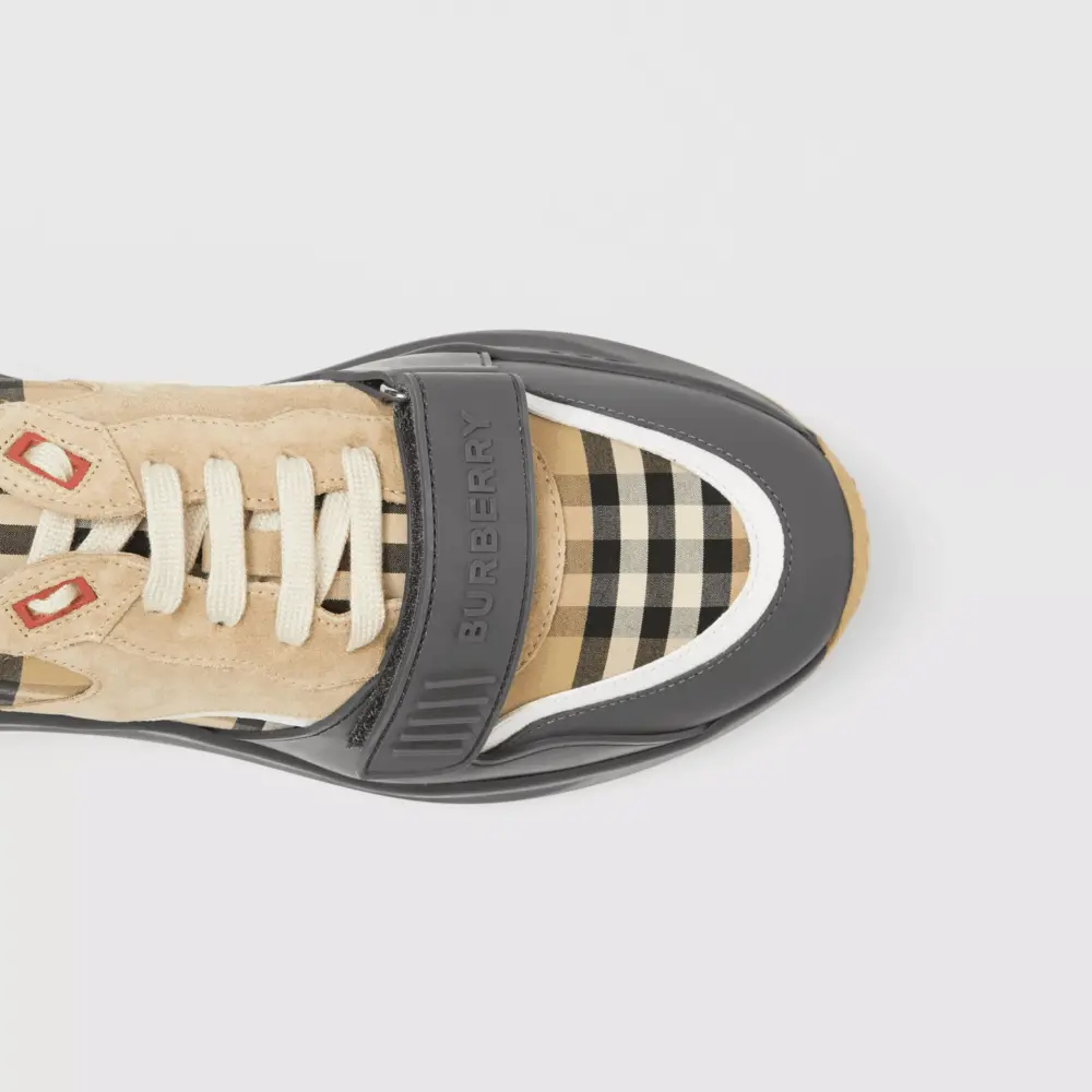 Giày Burberry Vintage Check Suede Leather Grey Beige 80310981 - Ảnh 4