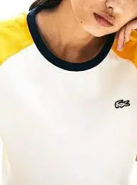 Áo Lacoste Crew Neck Colourblock White Yellow Black TH3759-8XK - Ảnh 4