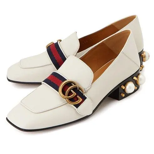 Giày Gucci Leather mid-heel loafer 423559 DKHC0 9061 - Ảnh 3