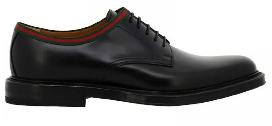 Giày Gucci Black Leather Lace-up With Green And Red Web Trim 472749-AZM30-1060