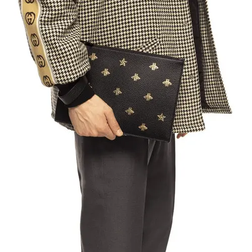Túi Gucci Bee Star Leather Pouch Black 495066 DJ2KT 8474 - Ảnh 5