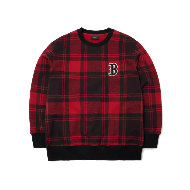 Áo MLB Check Front Overfit Sweatshirt Boston Red Sox 3AMTC2114-43RDD
